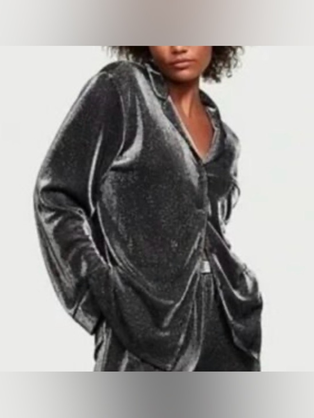 Victoria Secret Shimmer Pajama Top Womens Medium Button Up Long Sleeve